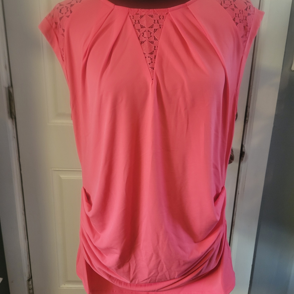 Avenue Vibrant Pink Women's Blouse with Lace Accents